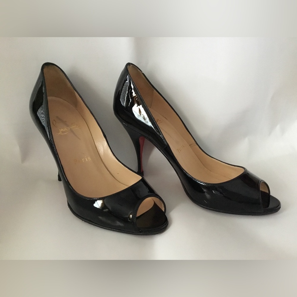 Christian Louboutin patent leather open toe heels